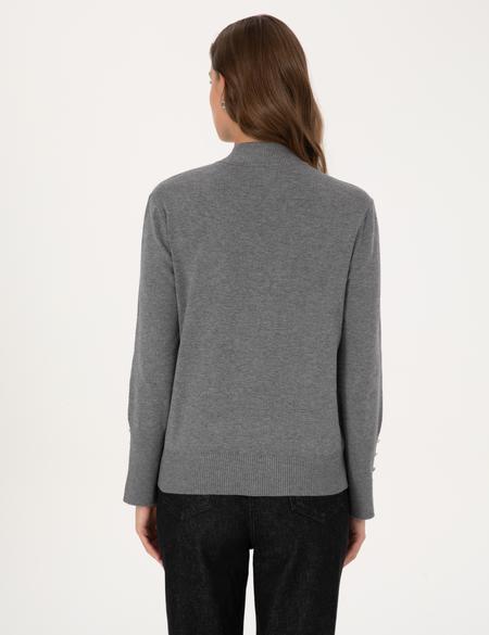 Gri Melanj Slim Fit Yarım Balıkçı Basic Kazak - 50310887044