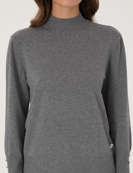 Gri Melanj Slim Fit Yarım Balıkçı Basic Kazak - 50310887044