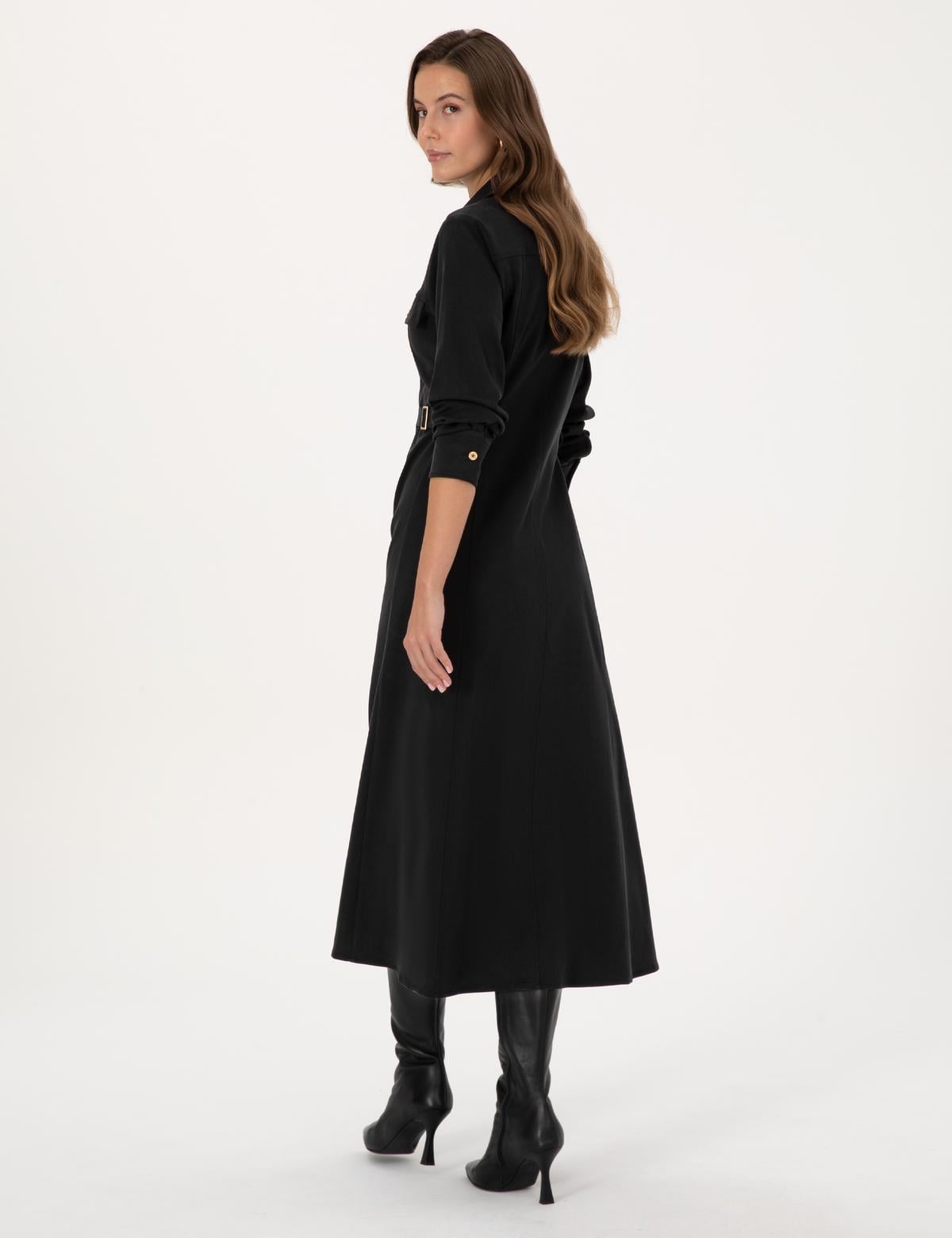 Siyah Regular Fit Dokuma Elbise - 50313302011