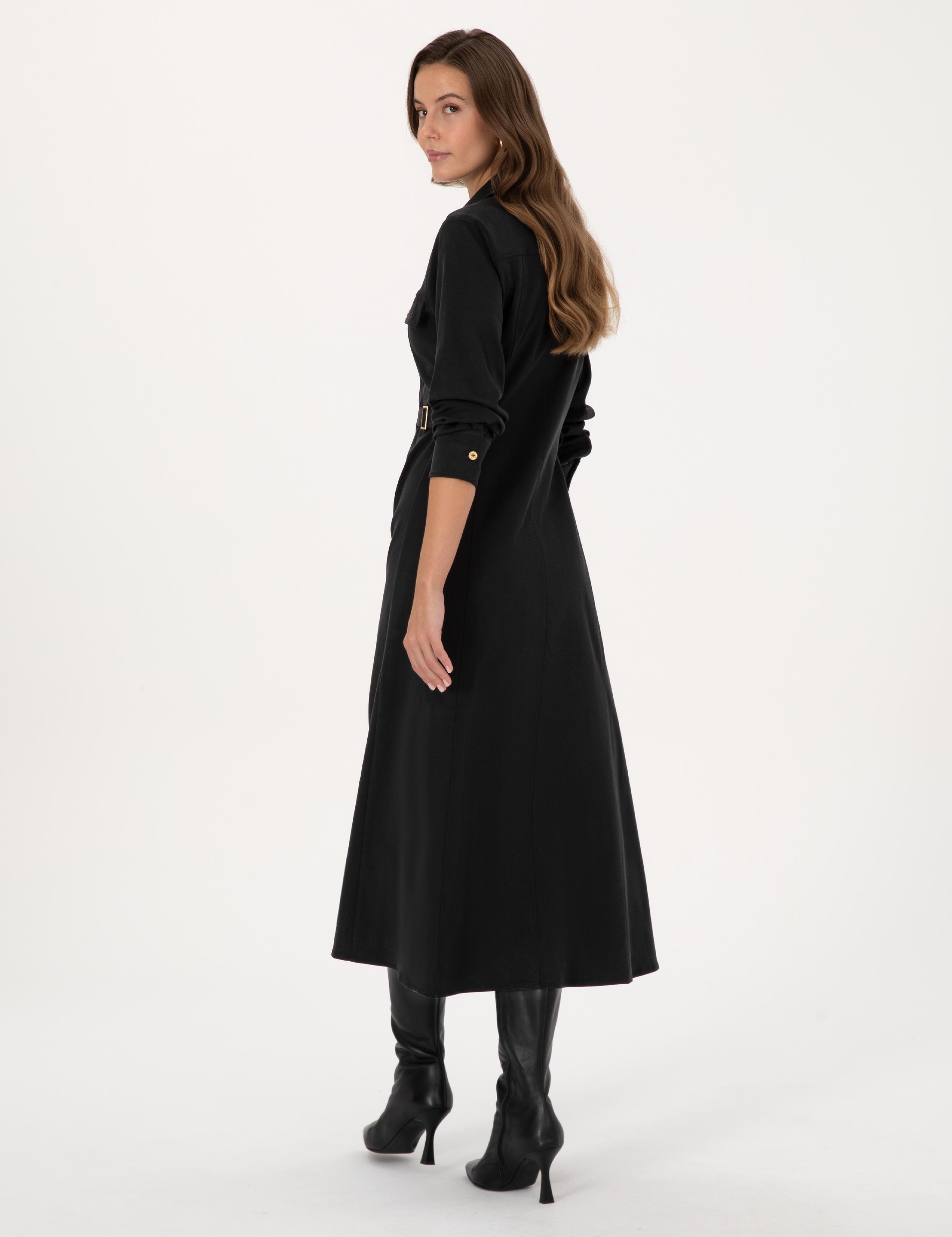 Siyah Regular Fit Dokuma Elbise