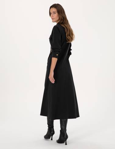 Siyah Regular Fit Dokuma Elbise