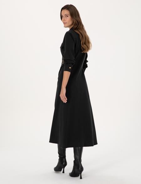 Siyah Regular Fit Dokuma Elbise - 50313302011