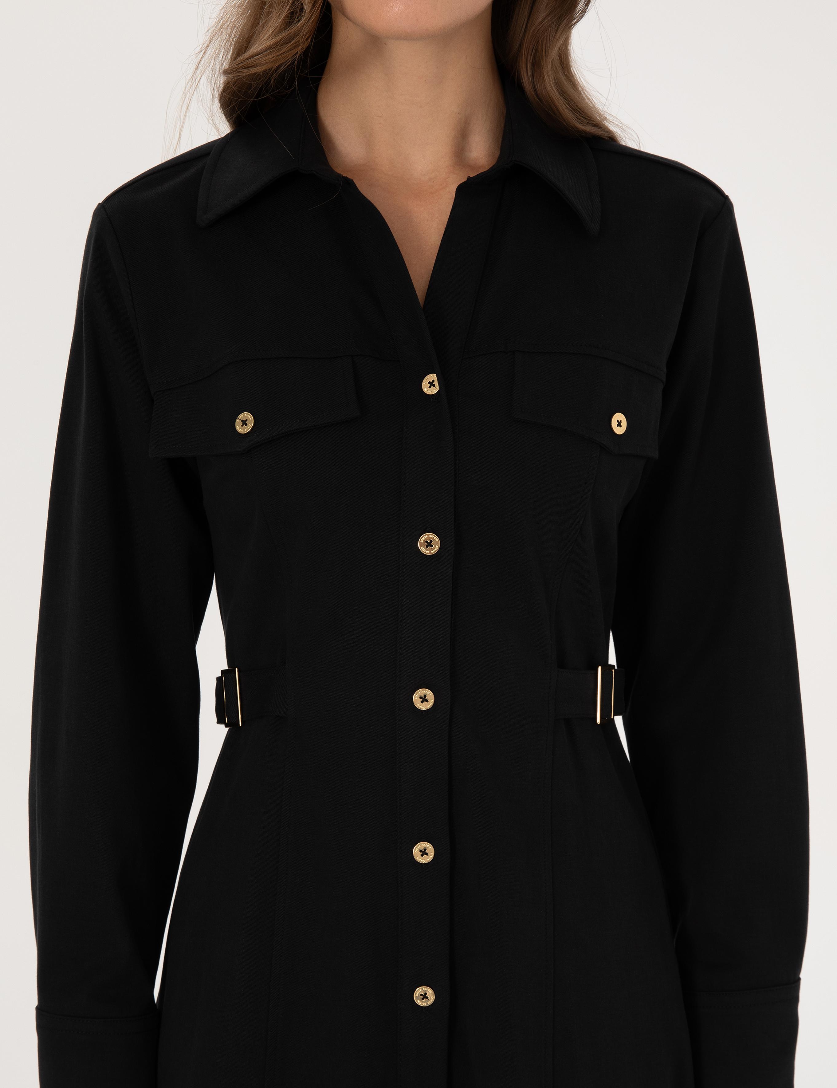 Siyah Regular Fit Dokuma Elbise