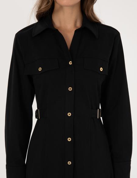 Siyah Regular Fit Dokuma Elbise - 50313302011