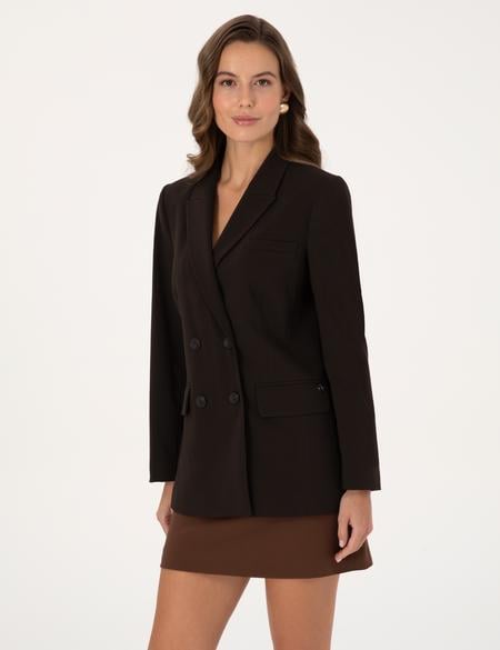 Koyu Kahverengi Regular Fit Kruvaze Ceket - 50318351007