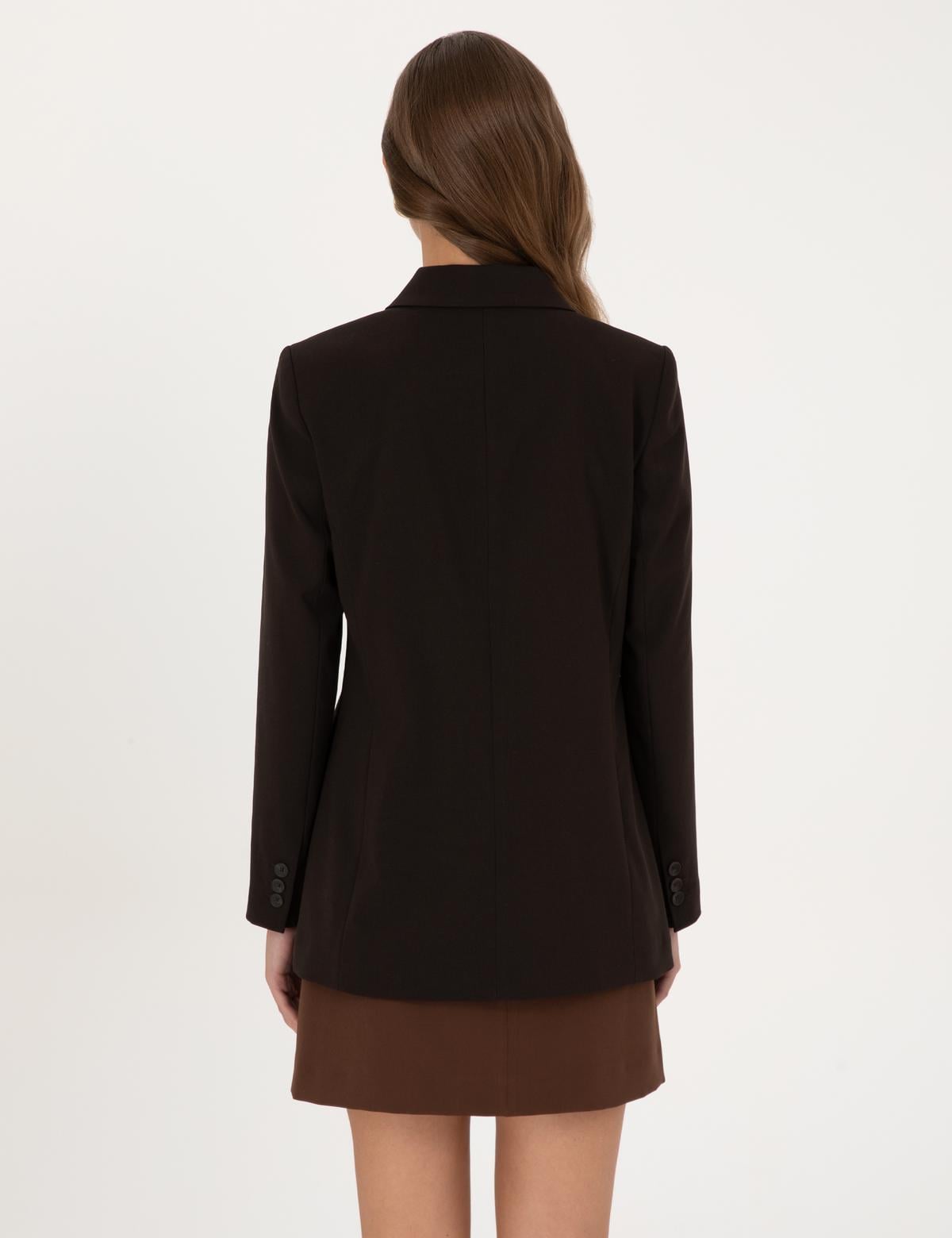 Koyu Kahverengi Regular Fit Kruvaze Ceket - 50318351007