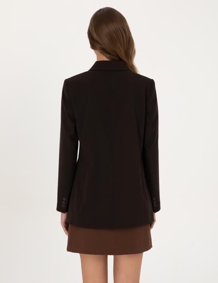 Koyu Kahverengi Regular Fit Kruvaze Ceket - 50318351007