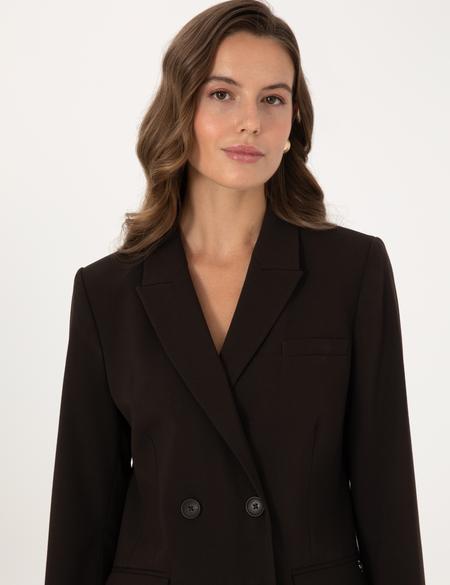 Koyu Kahverengi Regular Fit Kruvaze Ceket - 50318351007