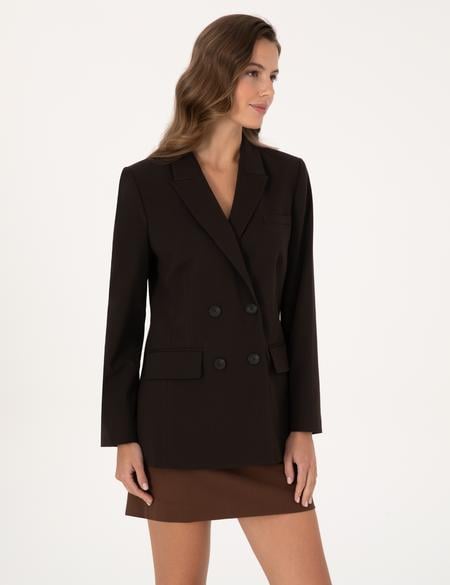 Koyu Kahverengi Regular Fit Kruvaze Ceket - 50318351007