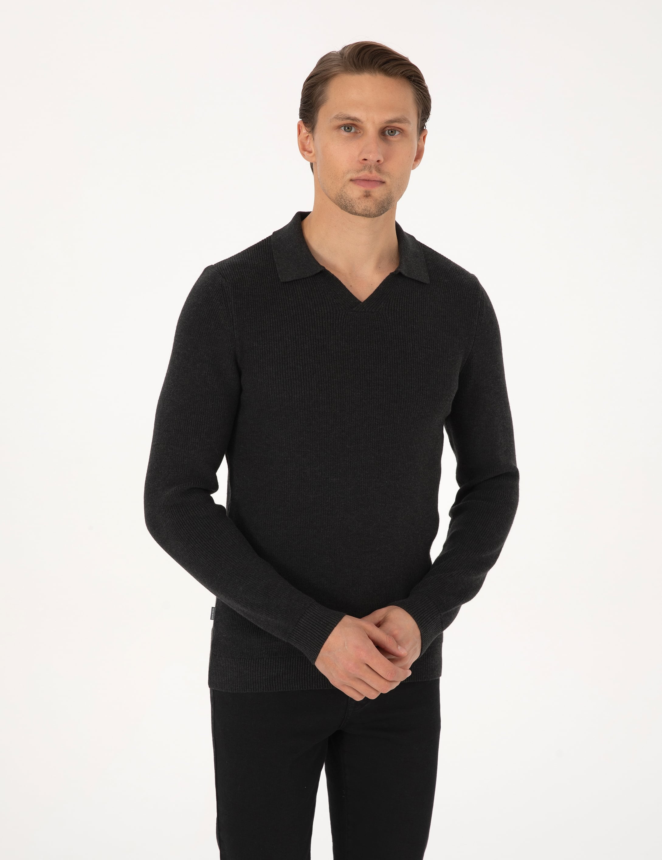 Antrasit Melanj Slim Fit Kazak