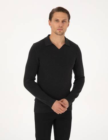 Antrasit Melanj Slim Fit Kazak