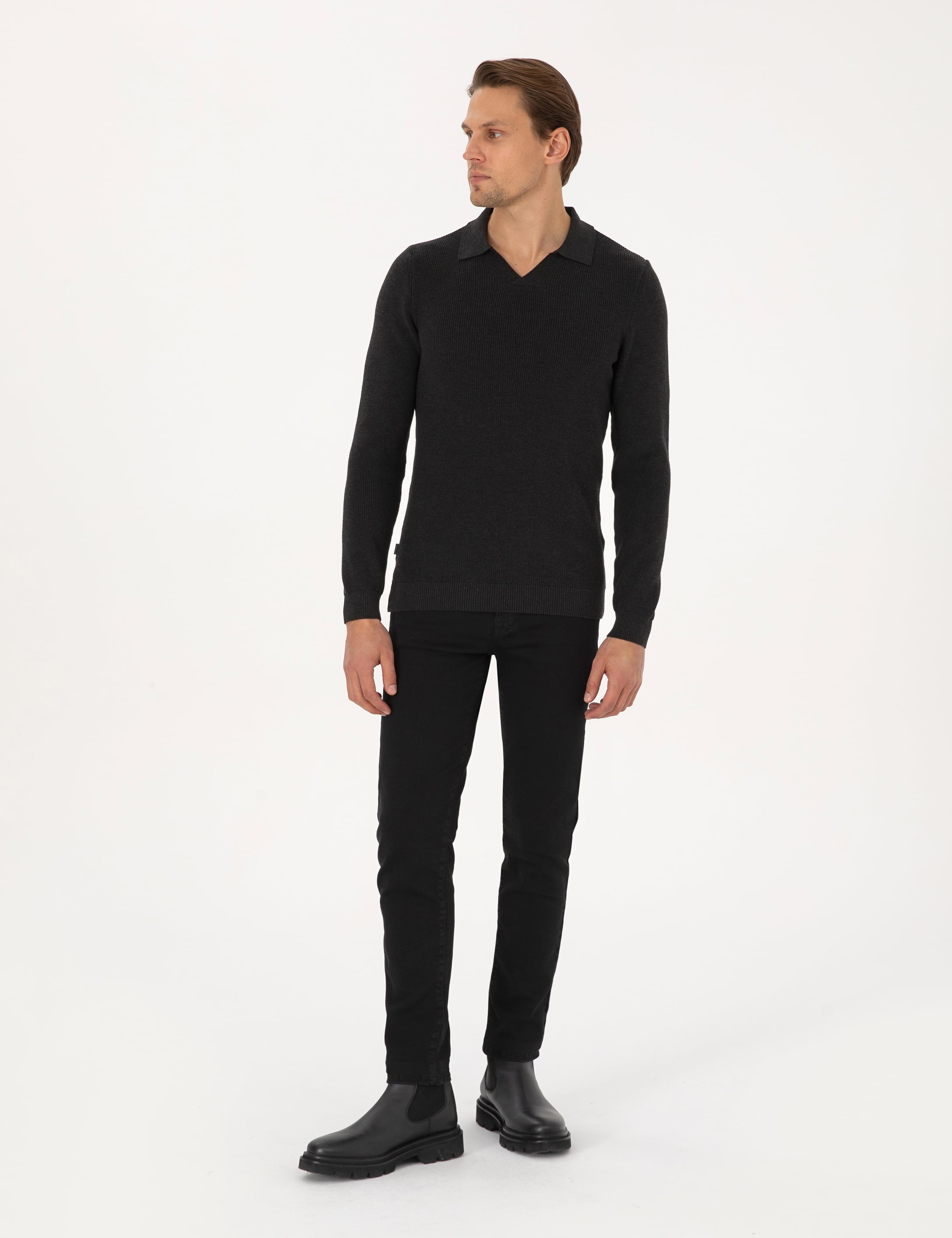 Antrasit Melanj Slim Fit Kazak