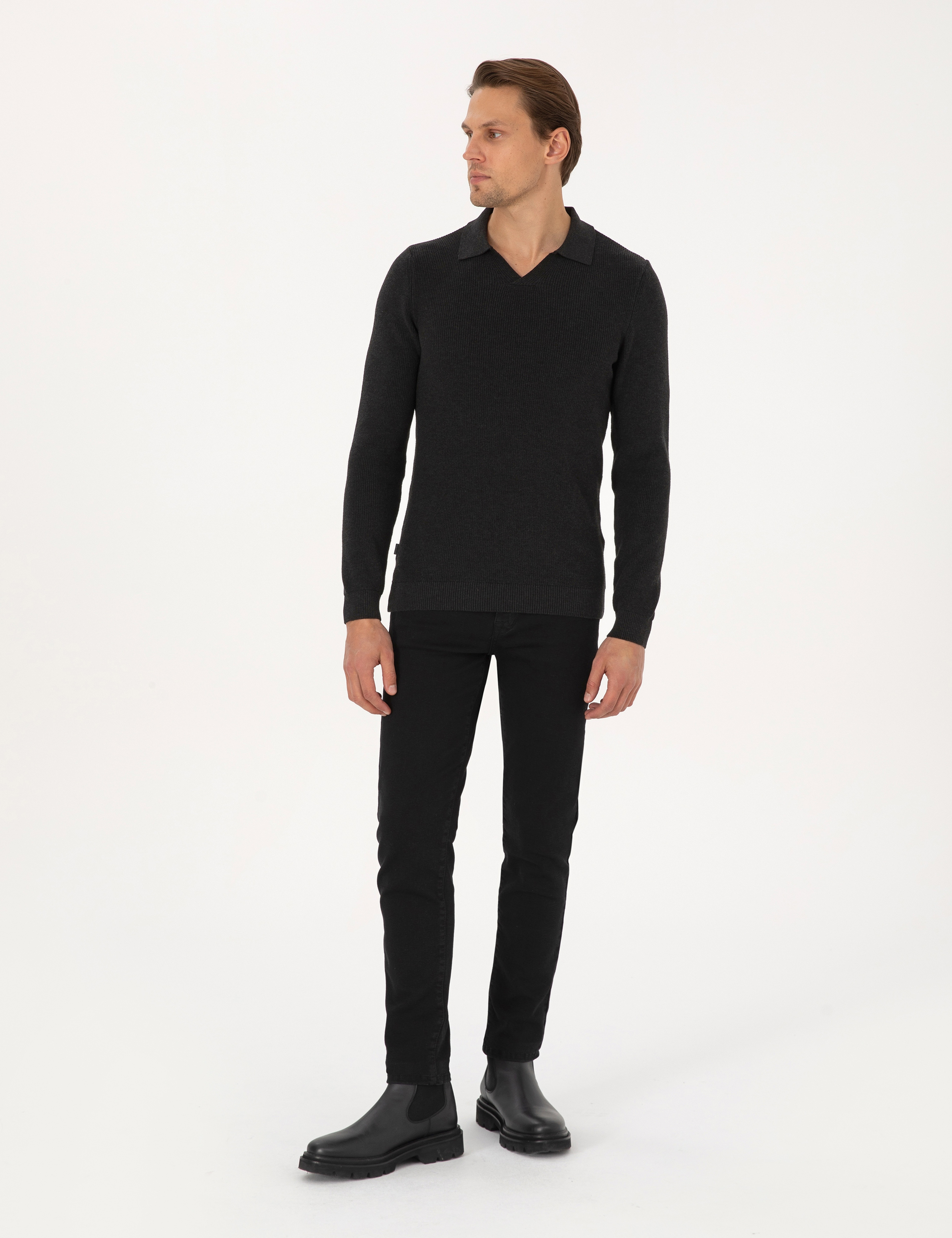Antrasit Melanj Slim Fit Kazak - Image 4
