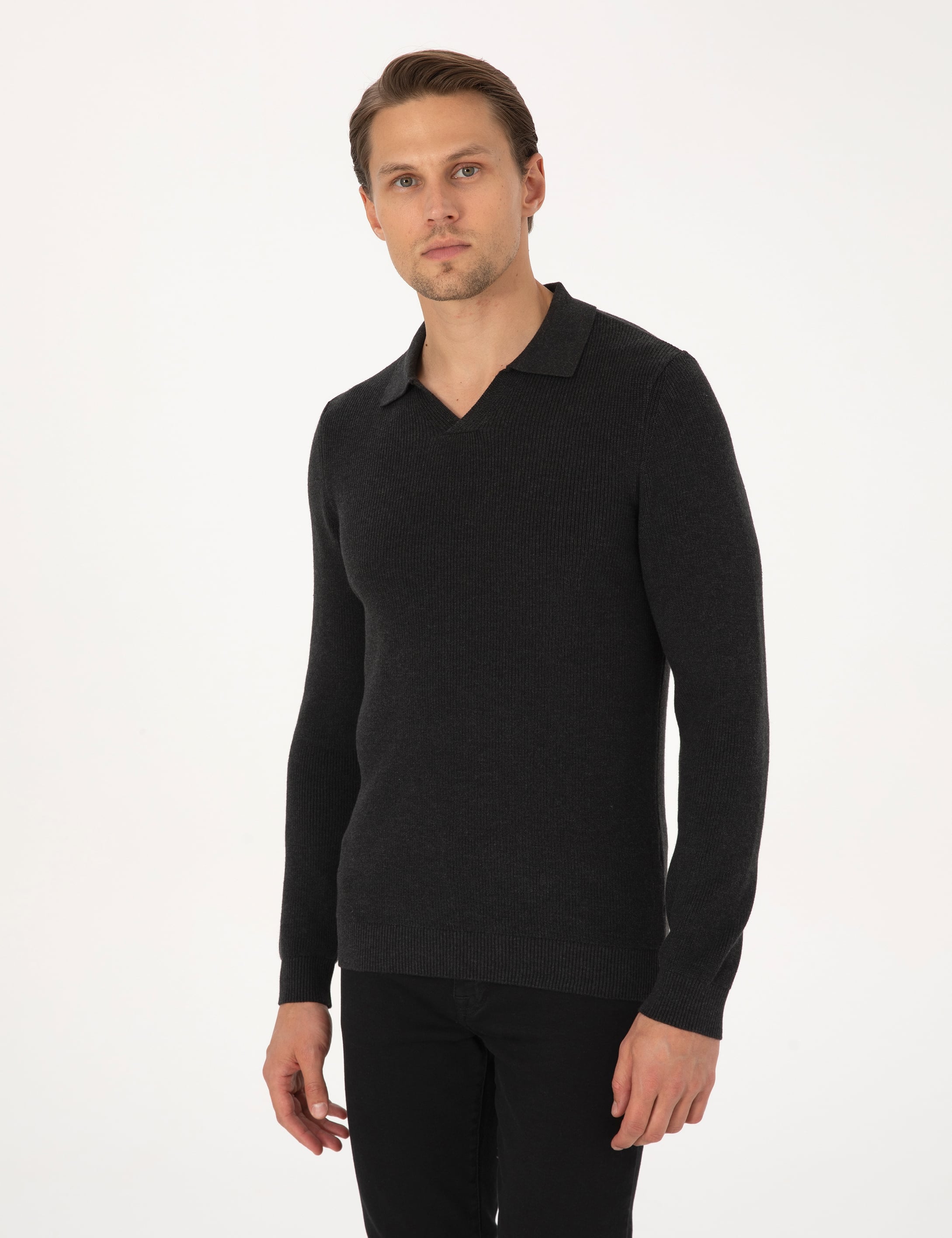 Antrasit Melanj Slim Fit Kazak
