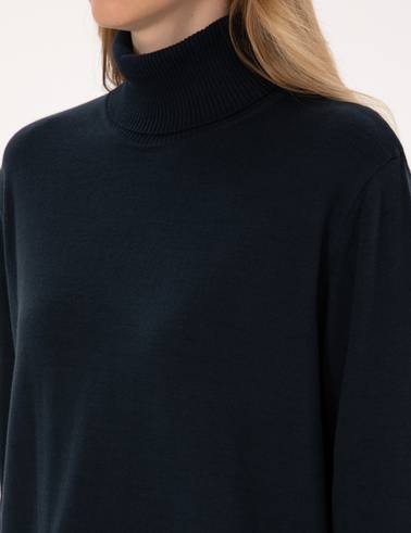 Lacivert Comfort Fit Tam Balıkçı Yaka Basic Kazak