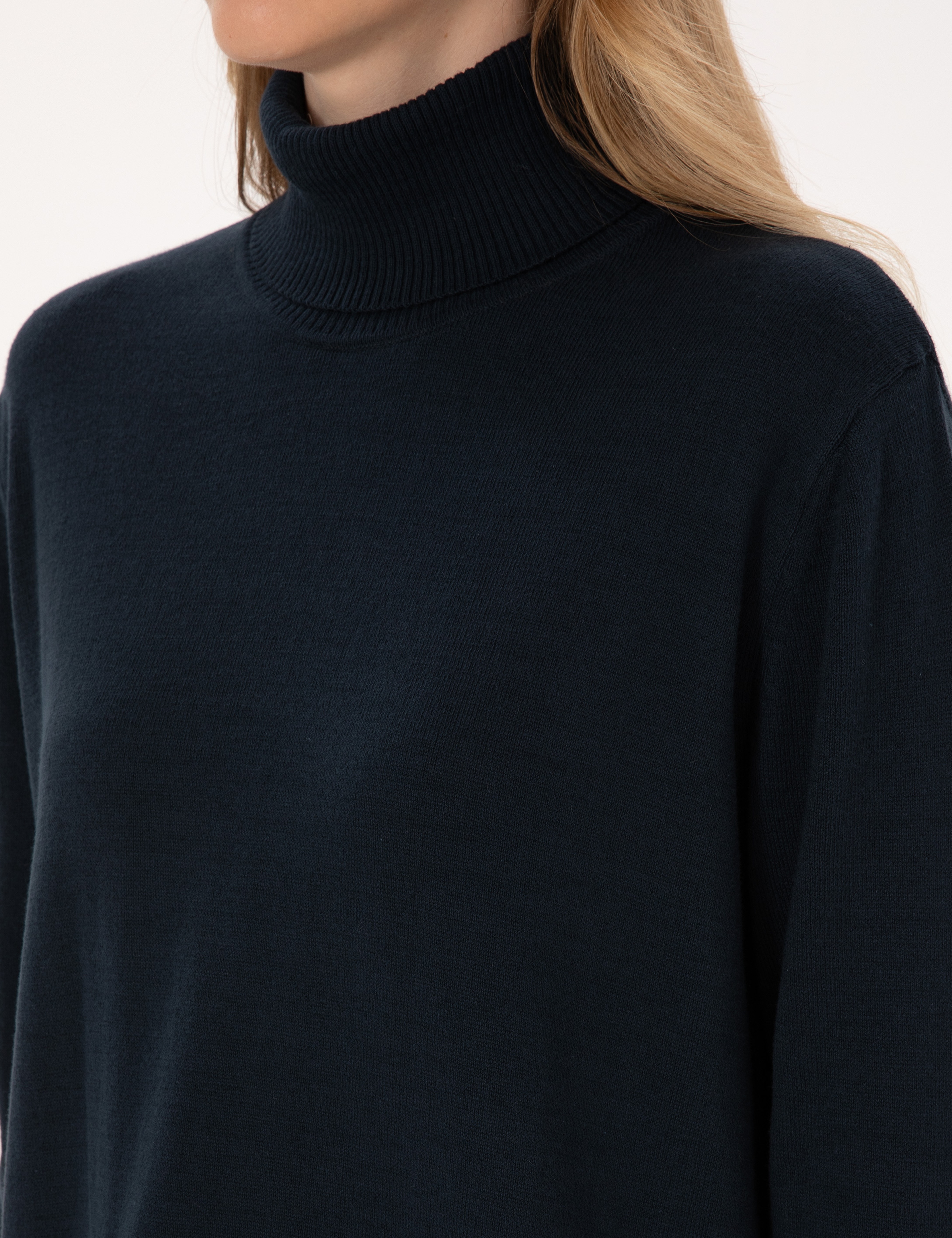 Lacivert Comfort Fit Tam Balıkçı Yaka Basic Kazak