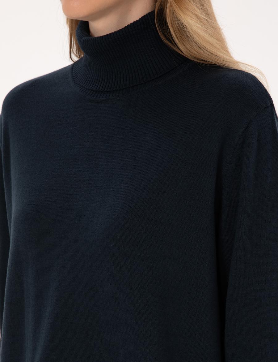 Lacivert Comfort Fit Tam Balıkçı Yaka Basic Kazak