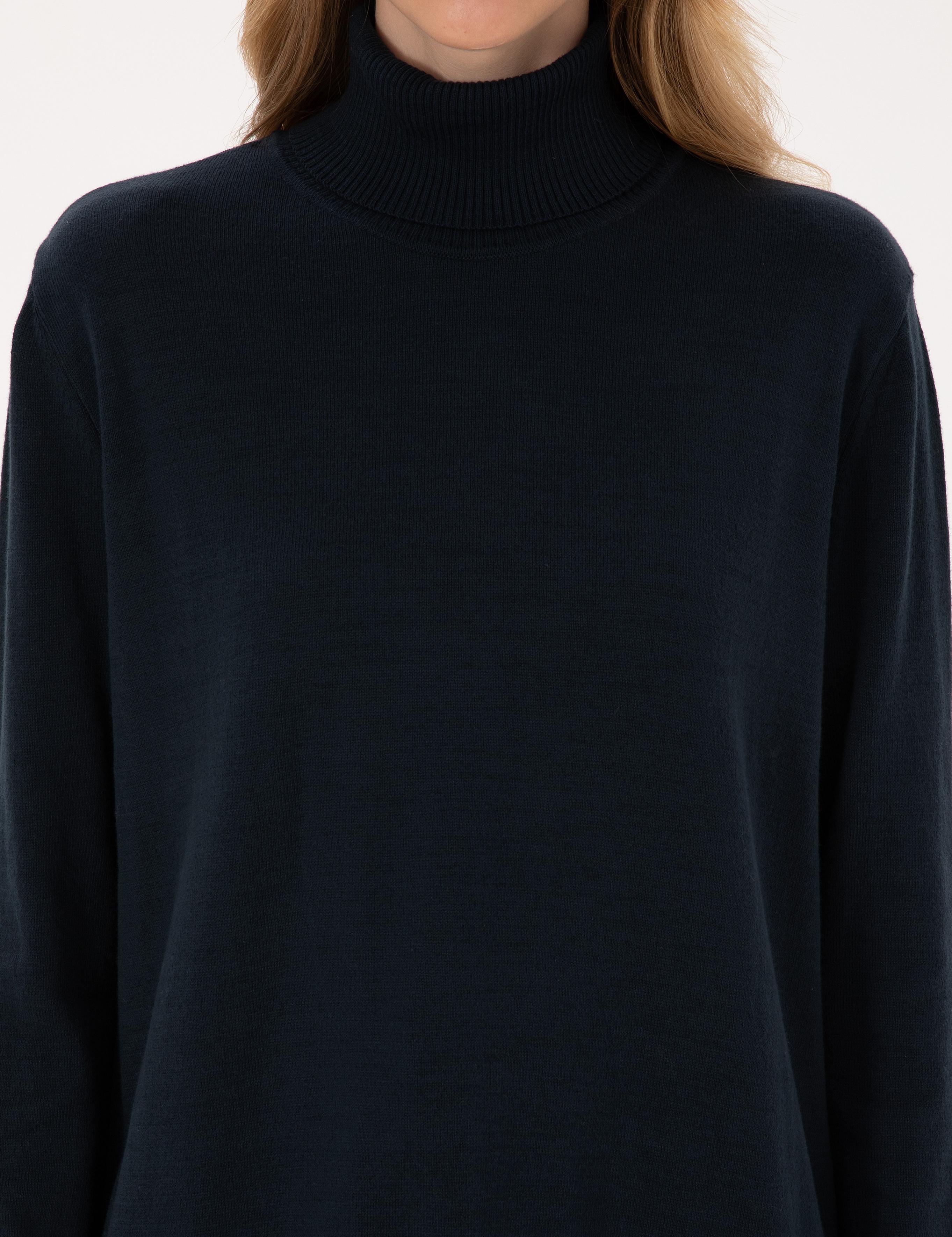 Lacivert Comfort Fit Tam Balıkçı Yaka Basic Kazak