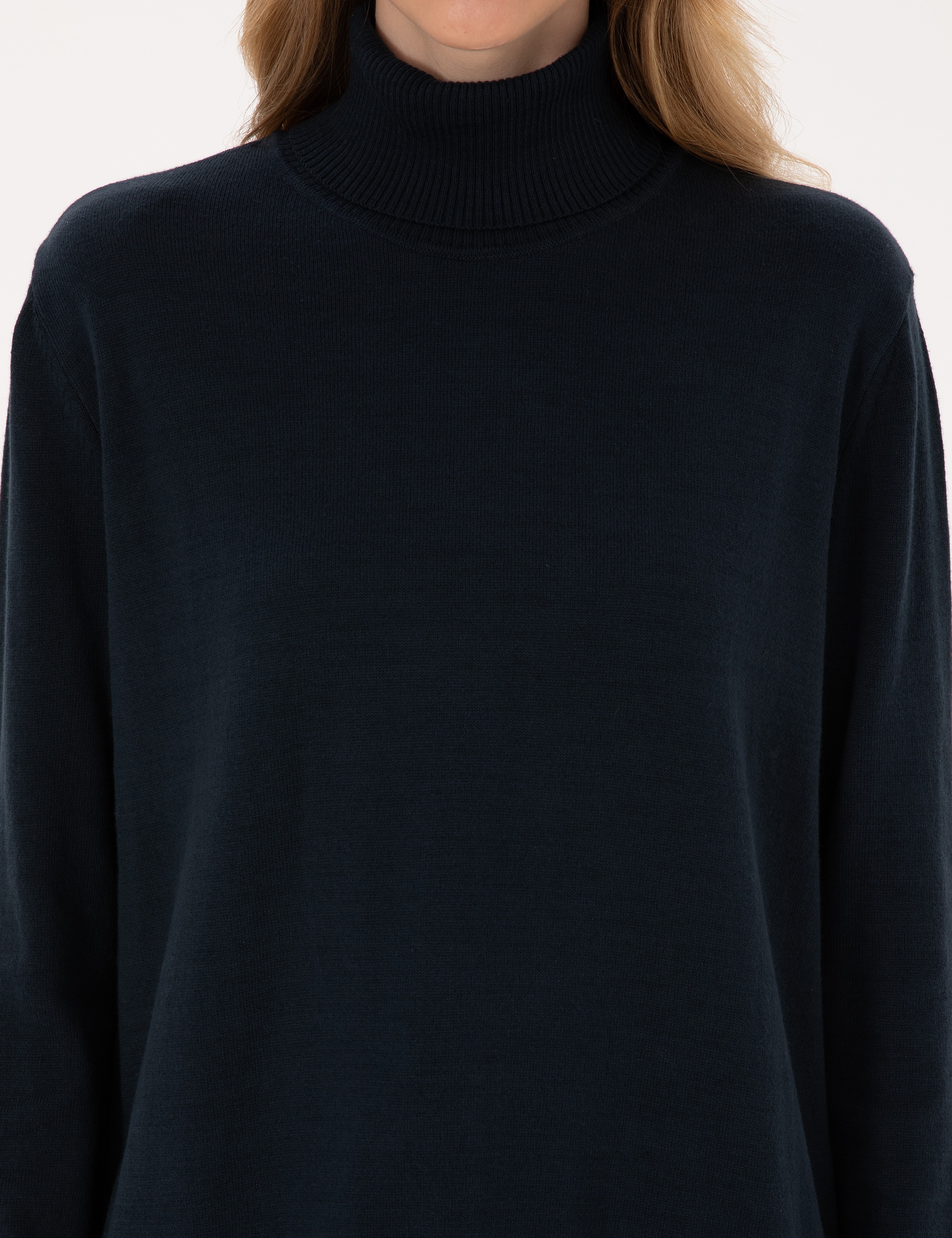 Lacivert Comfort Fit Tam Balıkçı Yaka Basic Kazak