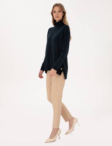 Lacivert Comfort Fit Tam Balıkçı Yaka Basic Kazak