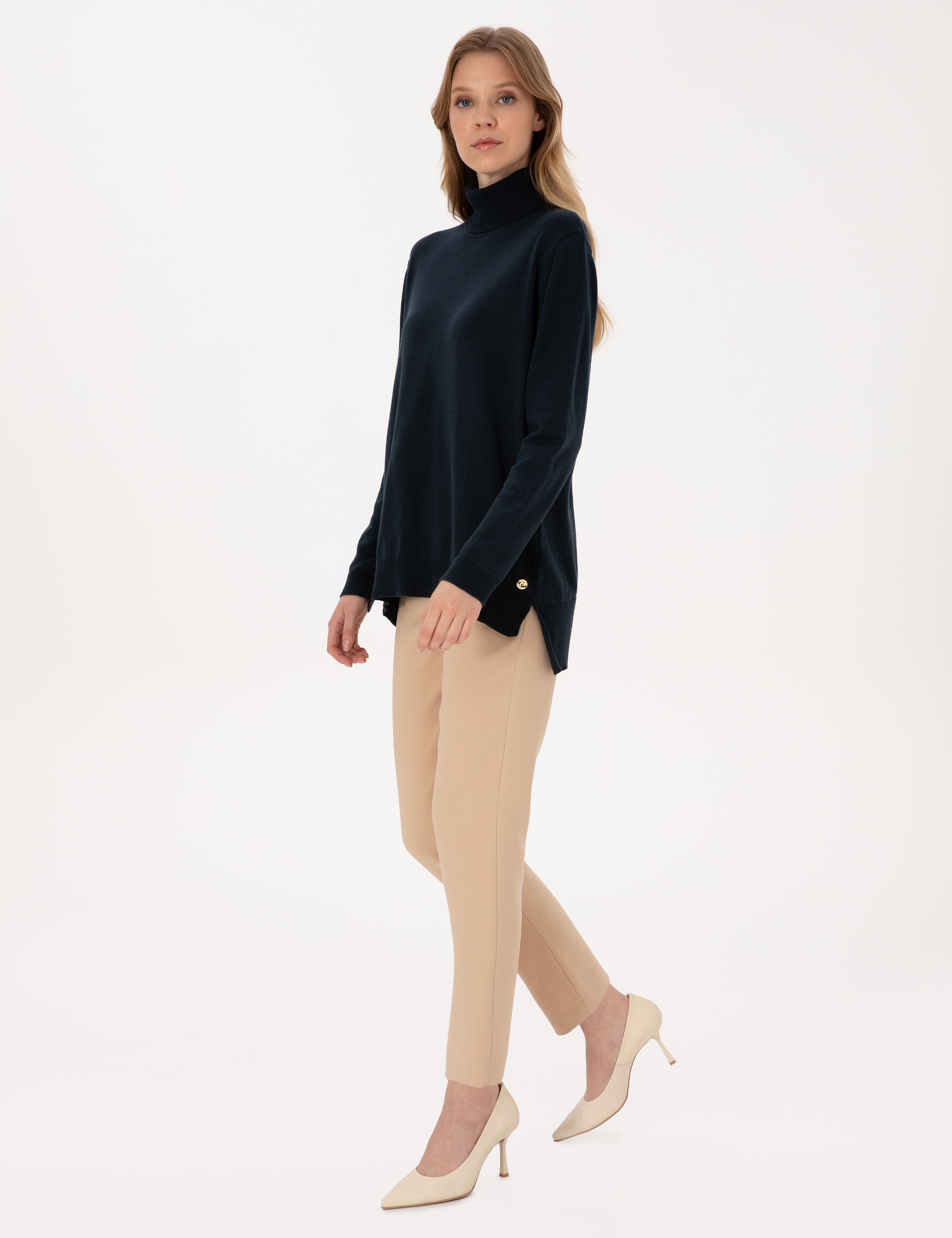Lacivert Comfort Fit Tam Balıkçı Yaka Basic Kazak