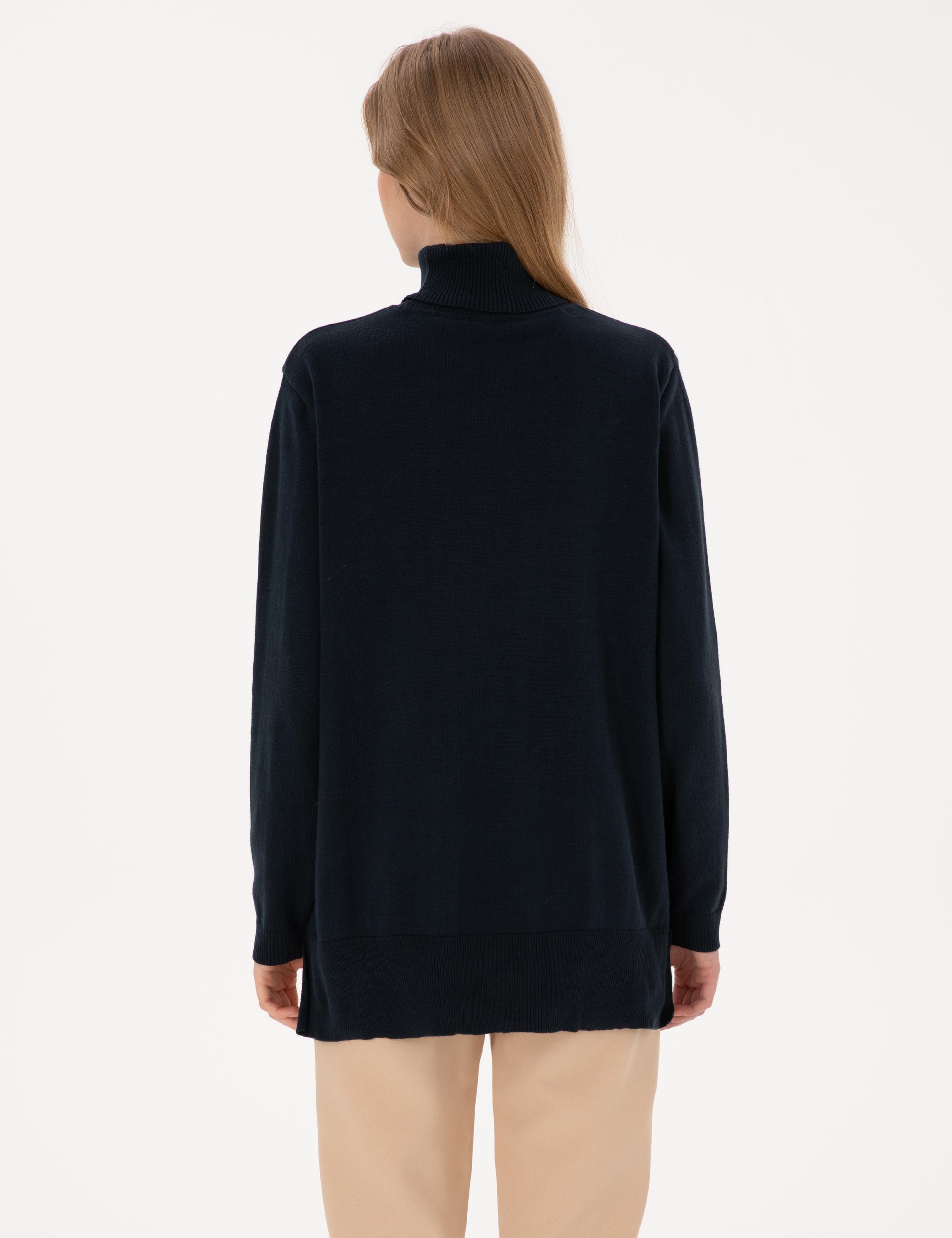 Lacivert Comfort Fit Tam Balıkçı Yaka Basic Kazak