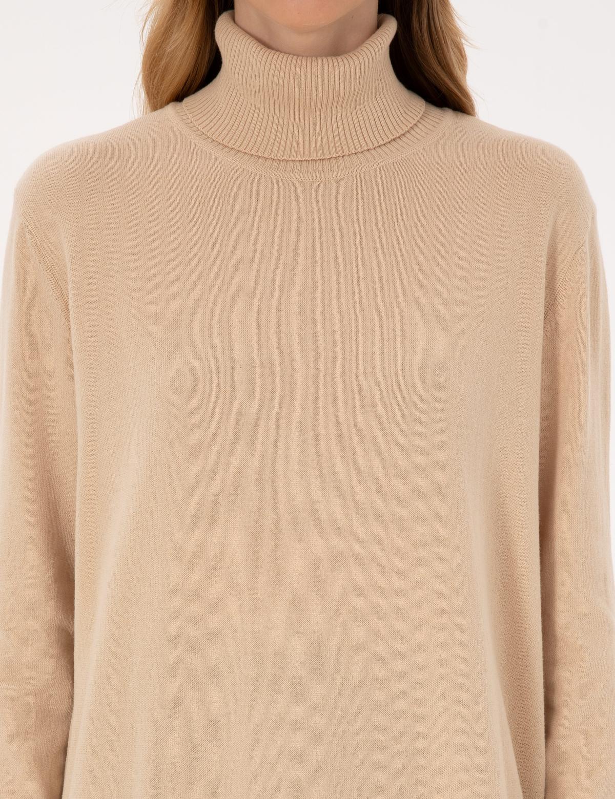 Bej Comfort Fit Tam Balıkçı Yaka Basic Kazak - 50316385004