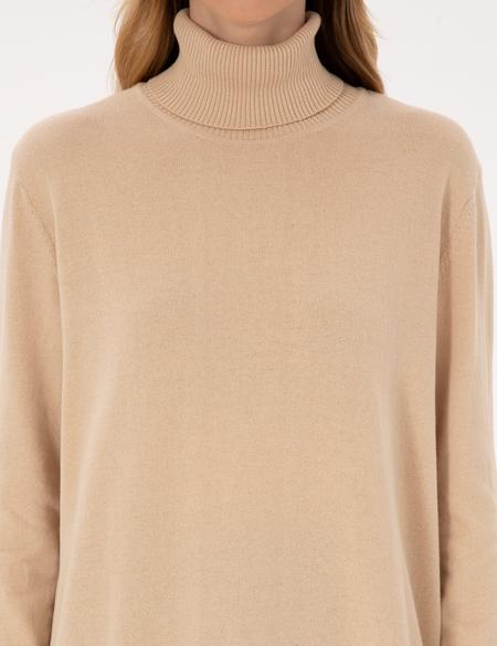 Bej Comfort Fit Tam Balıkçı Yaka Basic Kazak - 50316385004