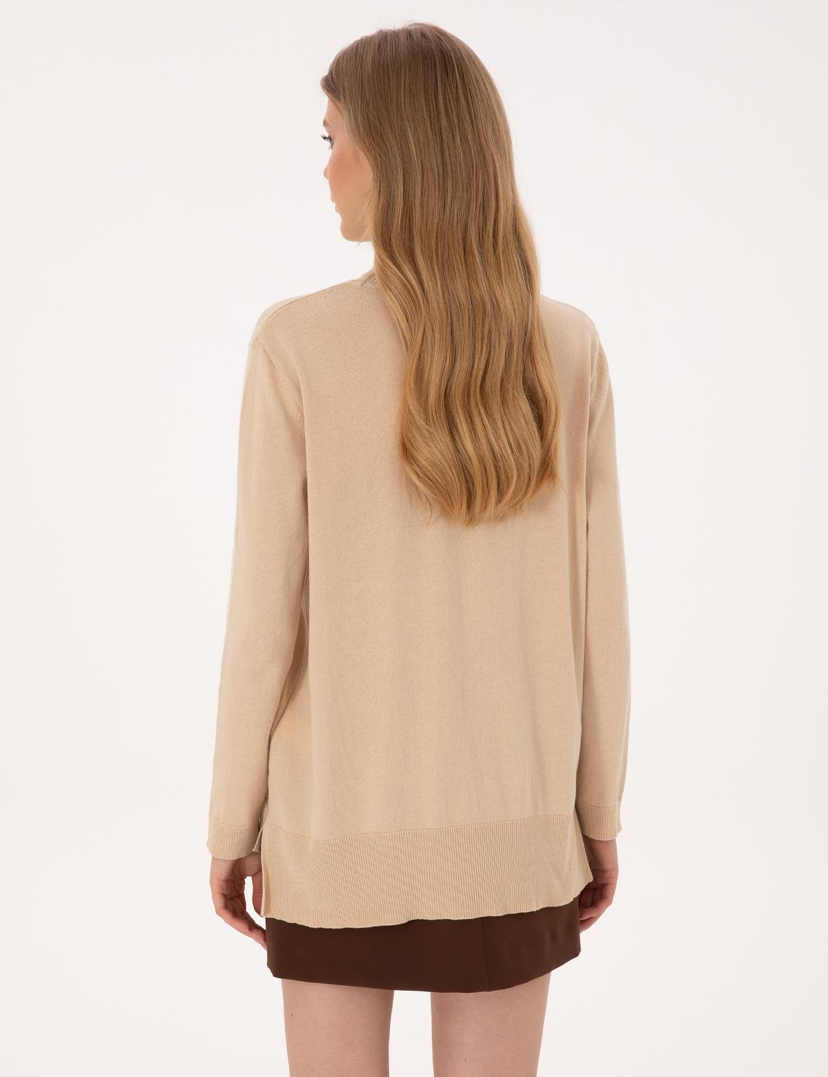 Bej Comfort Fit Tam Balıkçı Yaka Basic Kazak - 50316385004