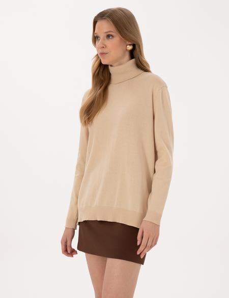 Bej Comfort Fit Tam Balıkçı Yaka Basic Kazak - 50316385004