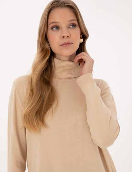 Bej Comfort Fit Tam Balıkçı Yaka Basic Kazak - 50316385004