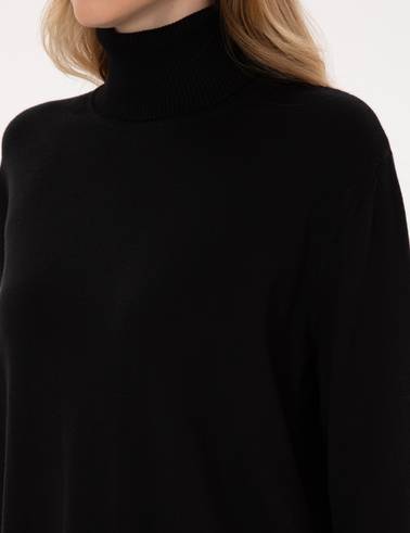 Siyah Comfort Fit Tam Balıkçı Yaka Basic Kazak