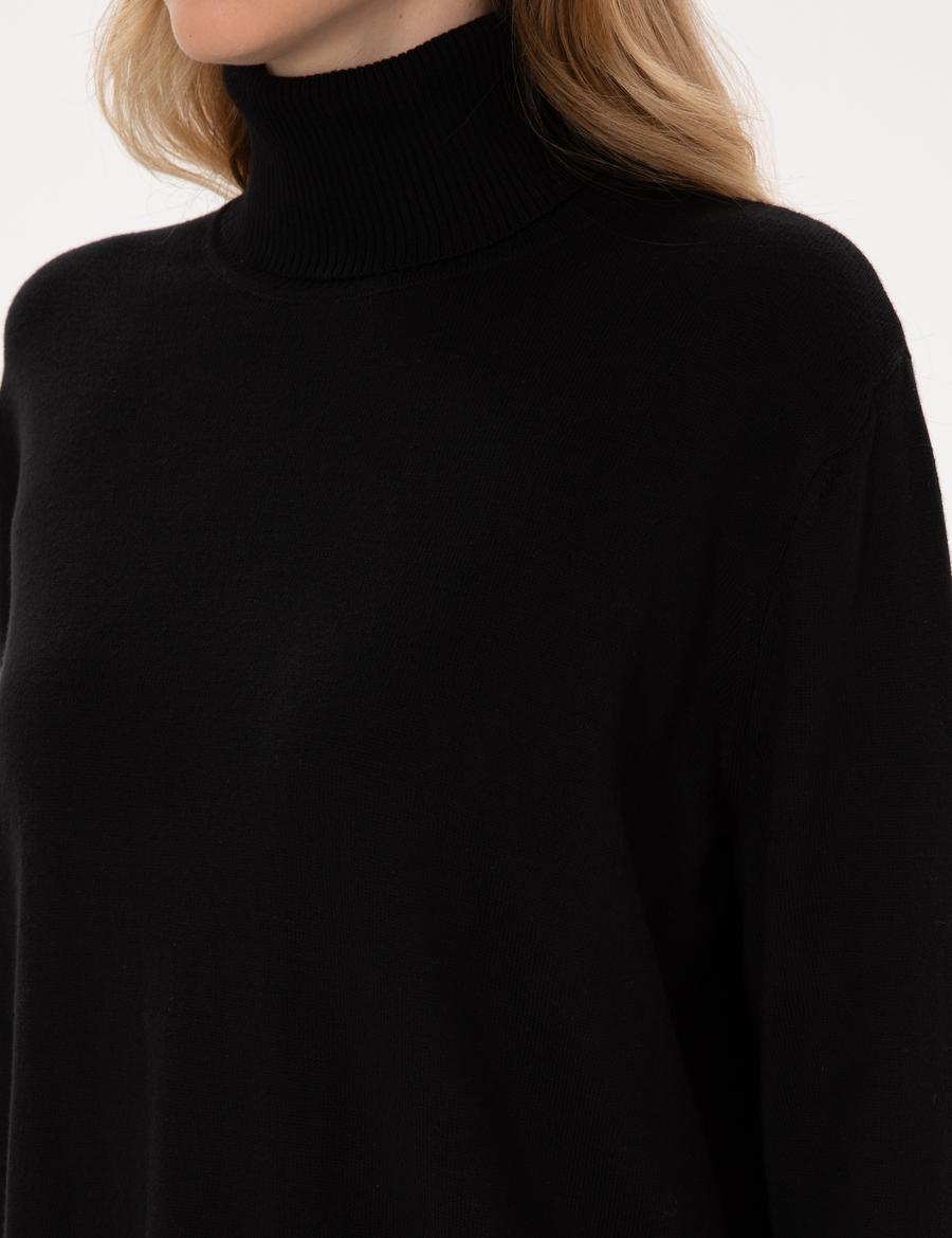 Siyah Comfort Fit Tam Balıkçı Yaka Basic Kazak