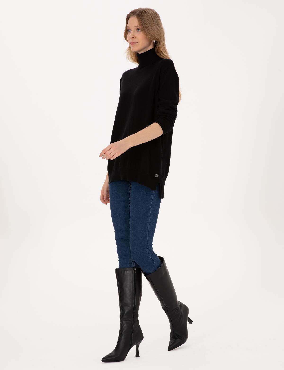 Siyah Comfort Fit Tam Balıkçı Yaka Basic Kazak - 50316385020