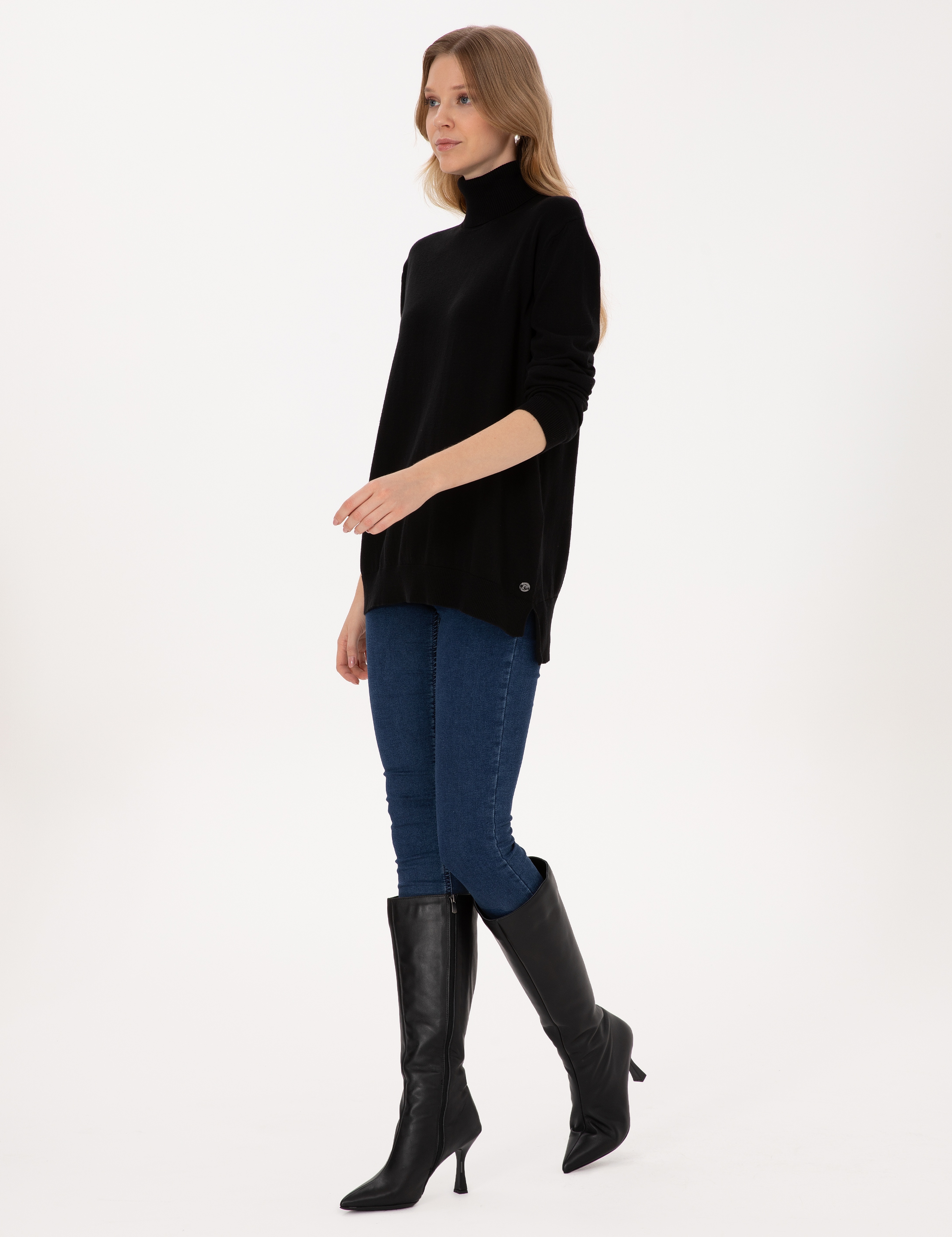 Siyah Comfort Fit Tam Balıkçı Yaka Basic Kazak - Image 4