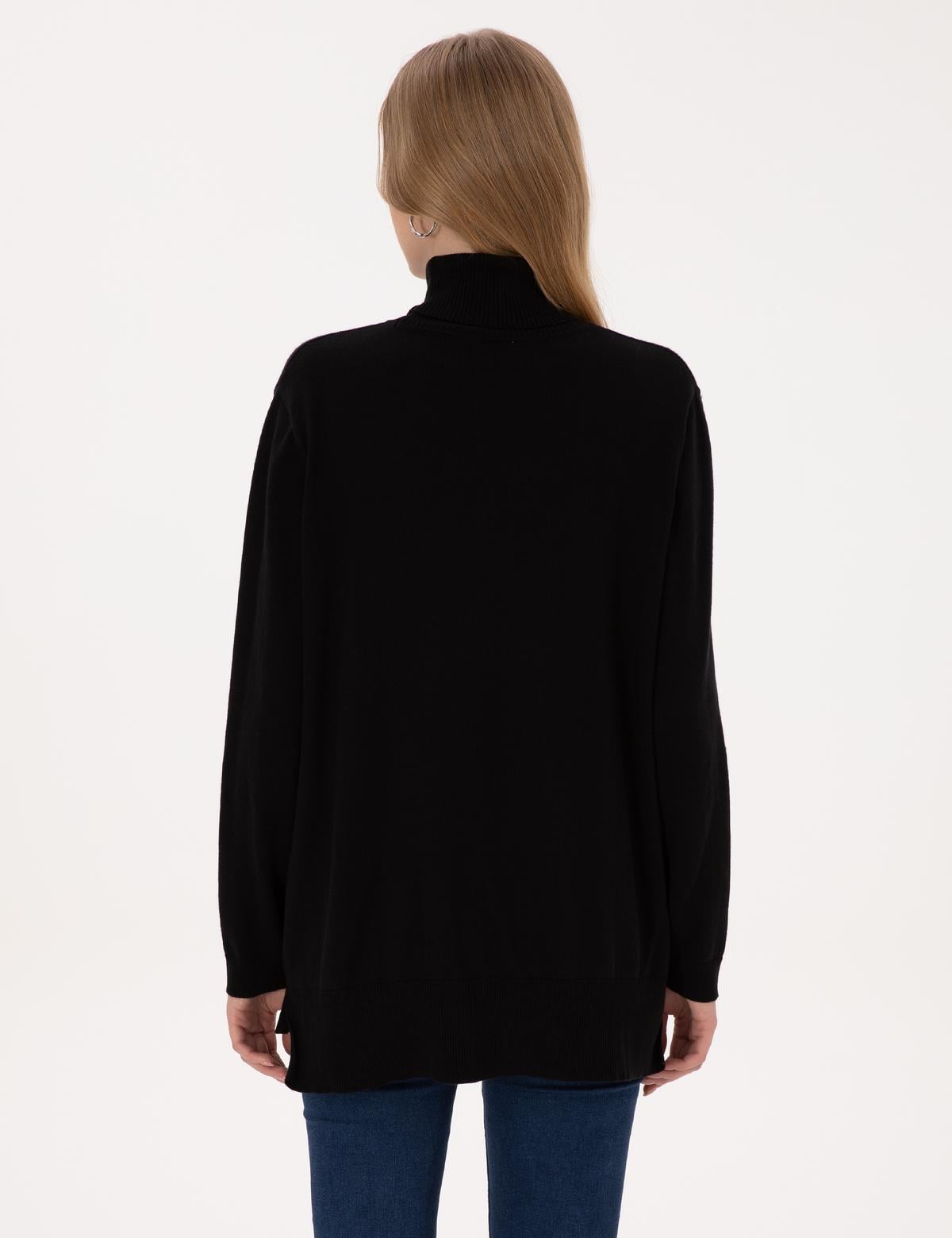 Siyah Comfort Fit Tam Balıkçı Yaka Basic Kazak - 50316385020