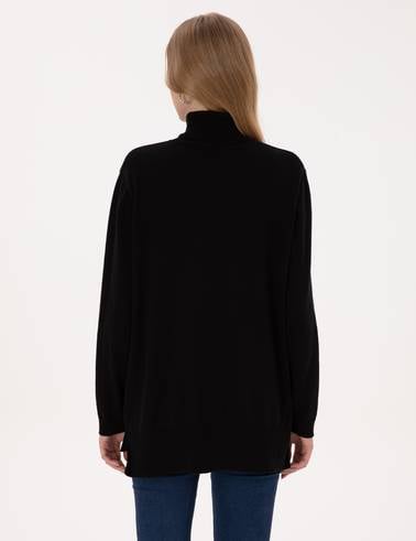 Siyah Comfort Fit Tam Balıkçı Yaka Basic Kazak