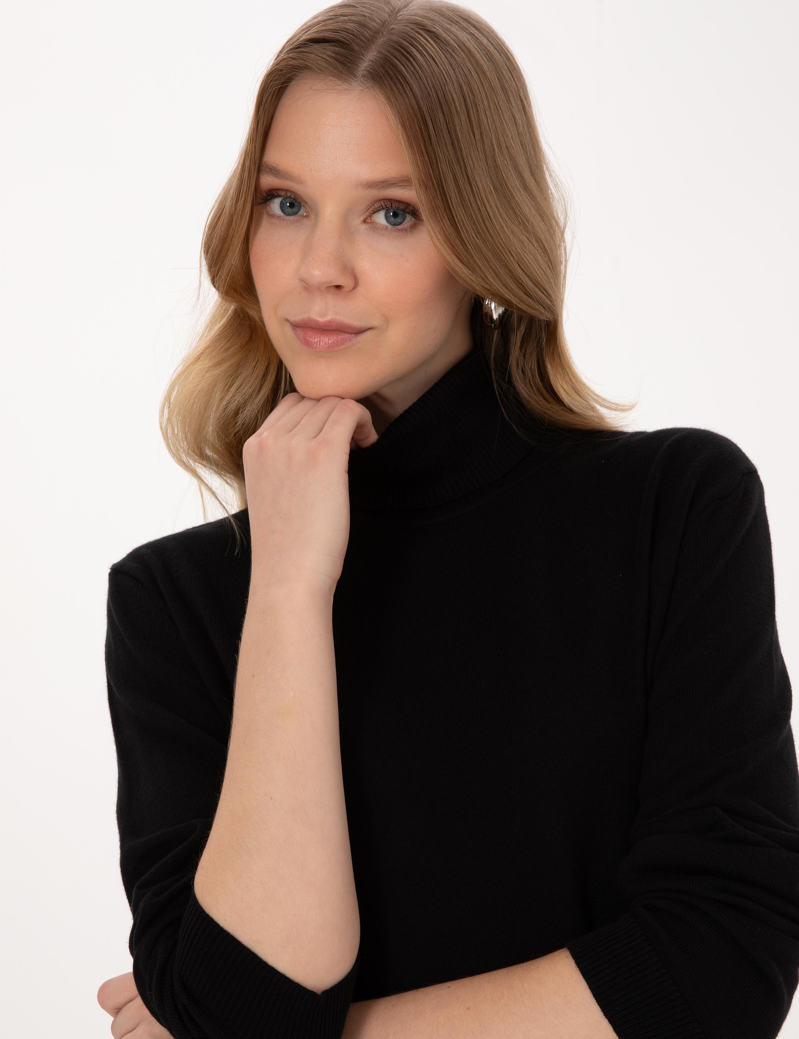 Siyah Comfort Fit Tam Balıkçı Yaka Basic Kazak