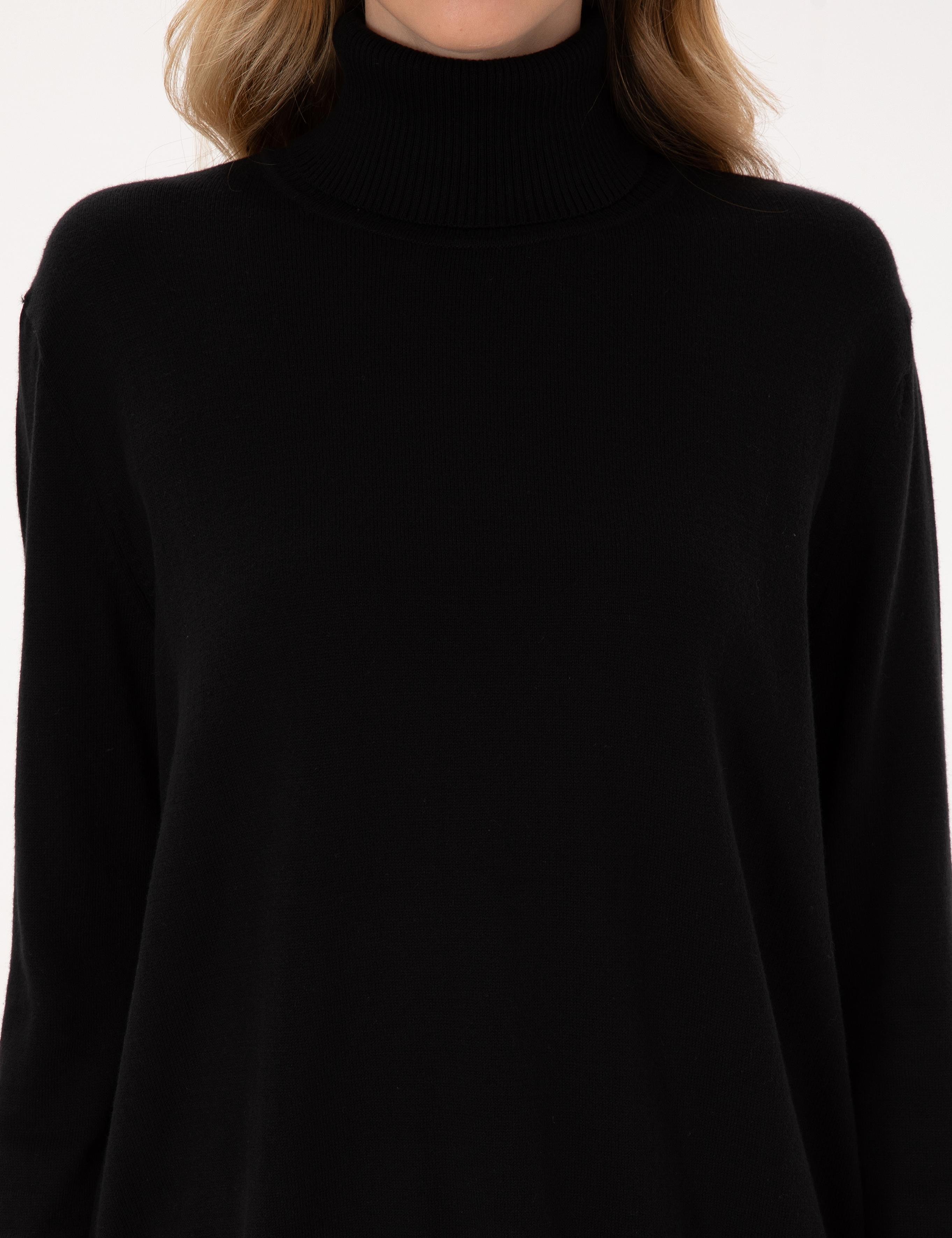 Siyah Comfort Fit Tam Balıkçı Yaka Basic Kazak