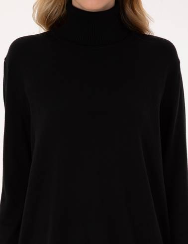 Siyah Comfort Fit Tam Balıkçı Yaka Basic Kazak