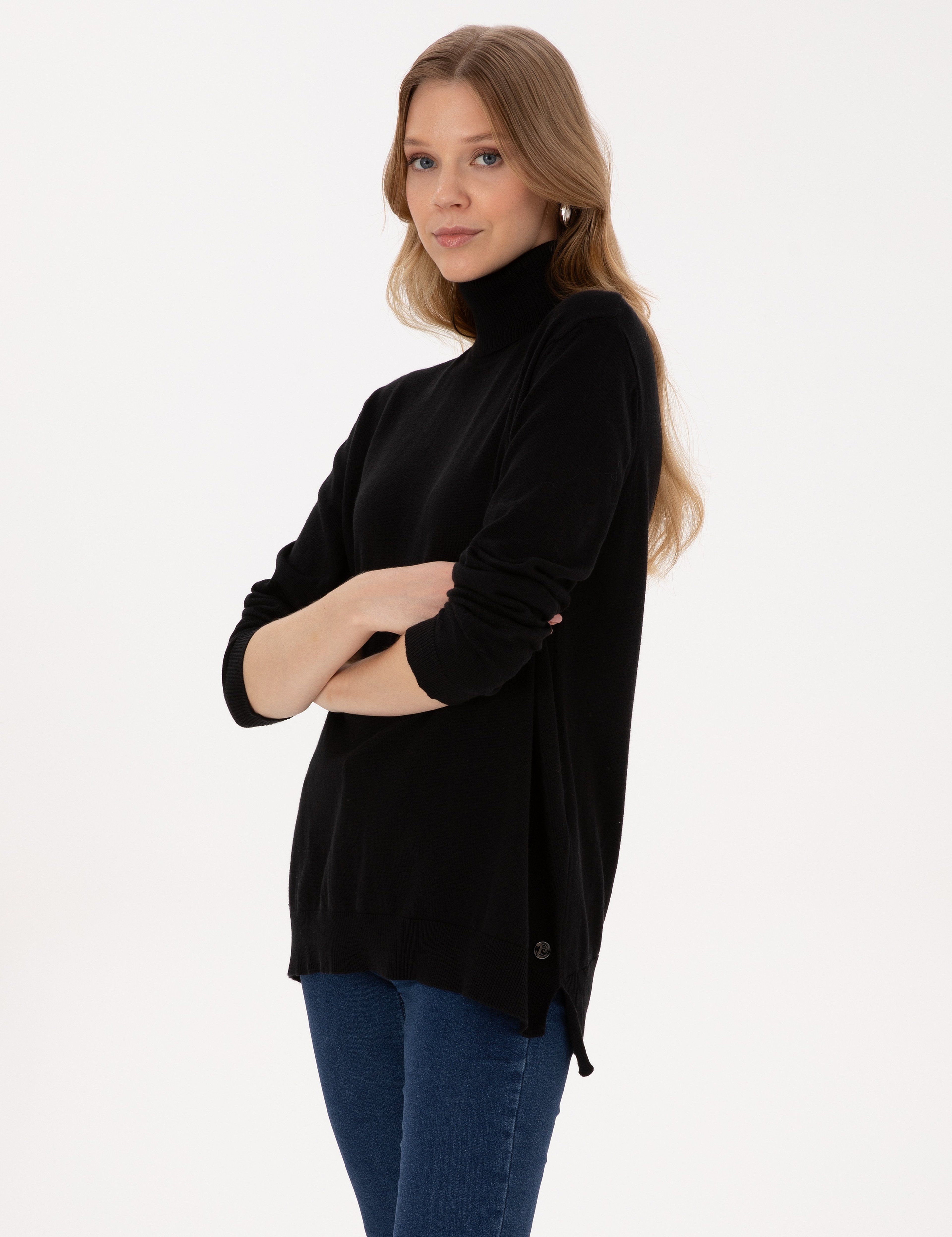 Siyah Comfort Fit Tam Balıkçı Yaka Basic Kazak - Image 3