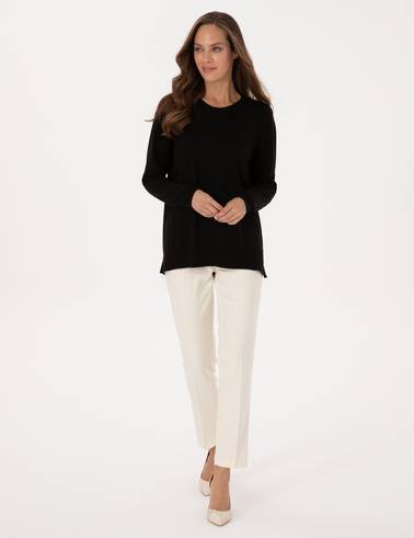 Siyah Comfort Fit Bisiklet Yaka Basic Kazak