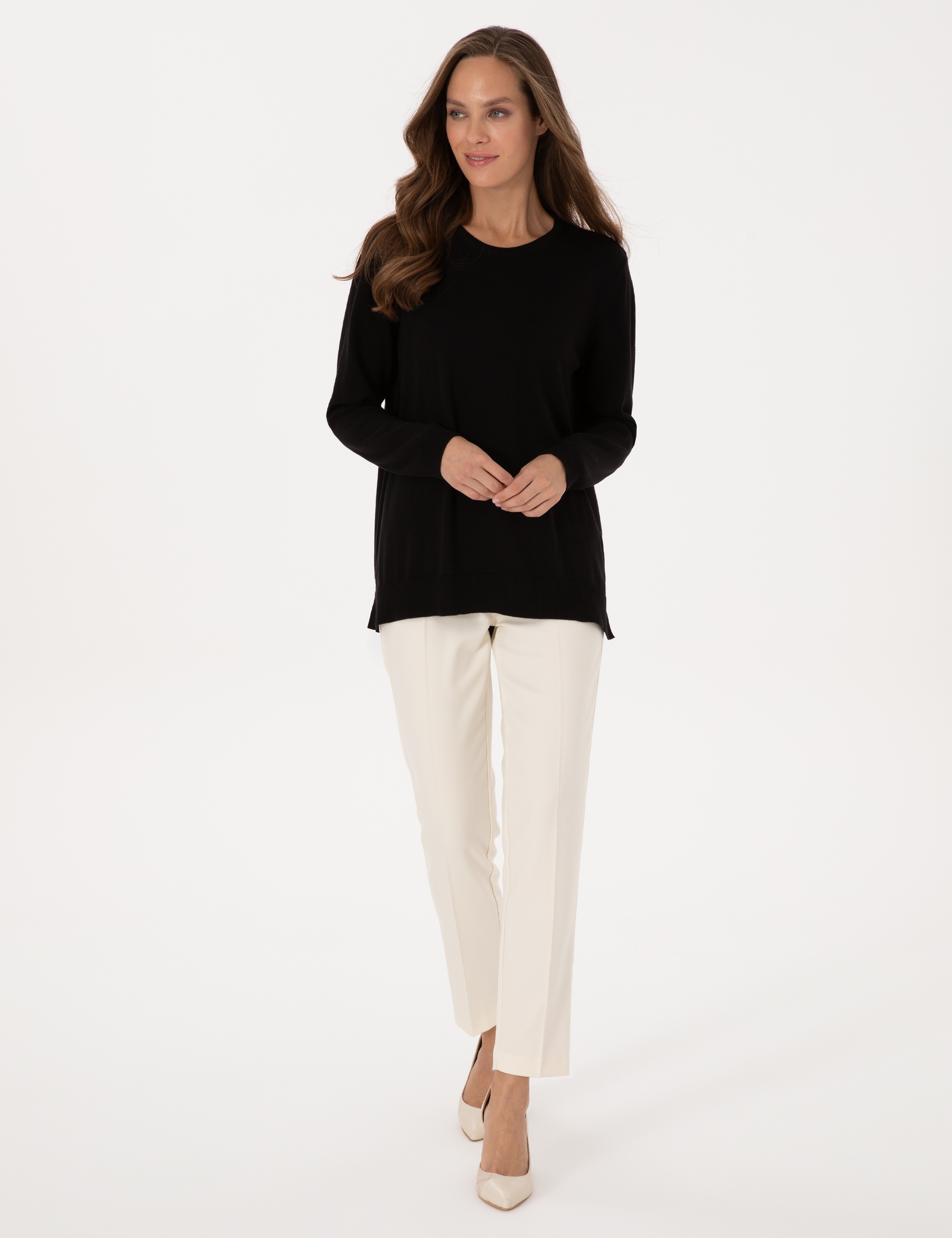 Siyah Comfort Fit Bisiklet Yaka Basic Kazak