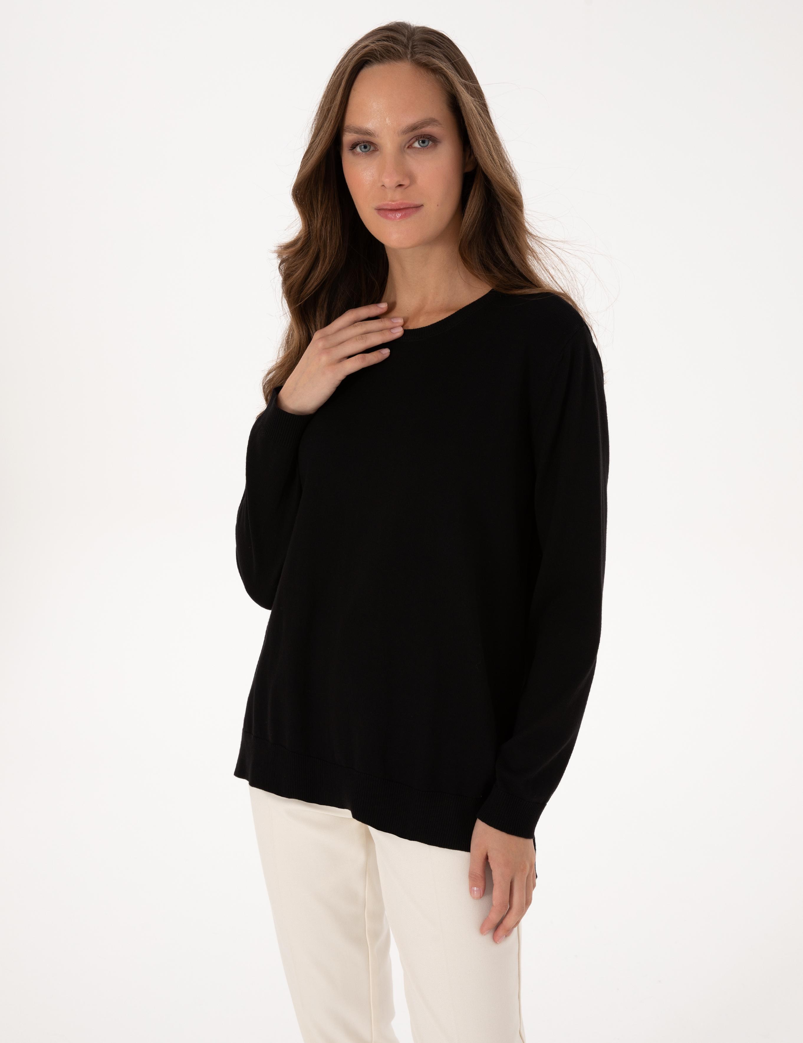 Siyah Comfort Fit Bisiklet Yaka Basic Kazak