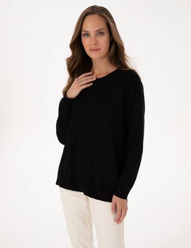 Siyah Comfort Fit Bisiklet Yaka Basic Kazak