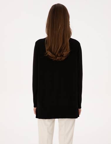 Siyah Comfort Fit Bisiklet Yaka Basic Kazak