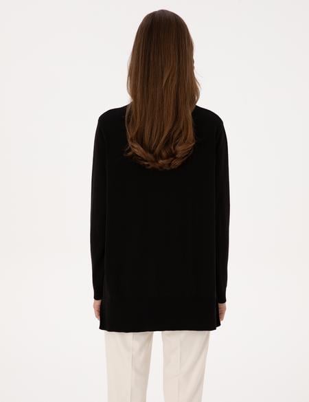 Siyah Comfort Fit Bisiklet Yaka Basic Kazak - 50316393010