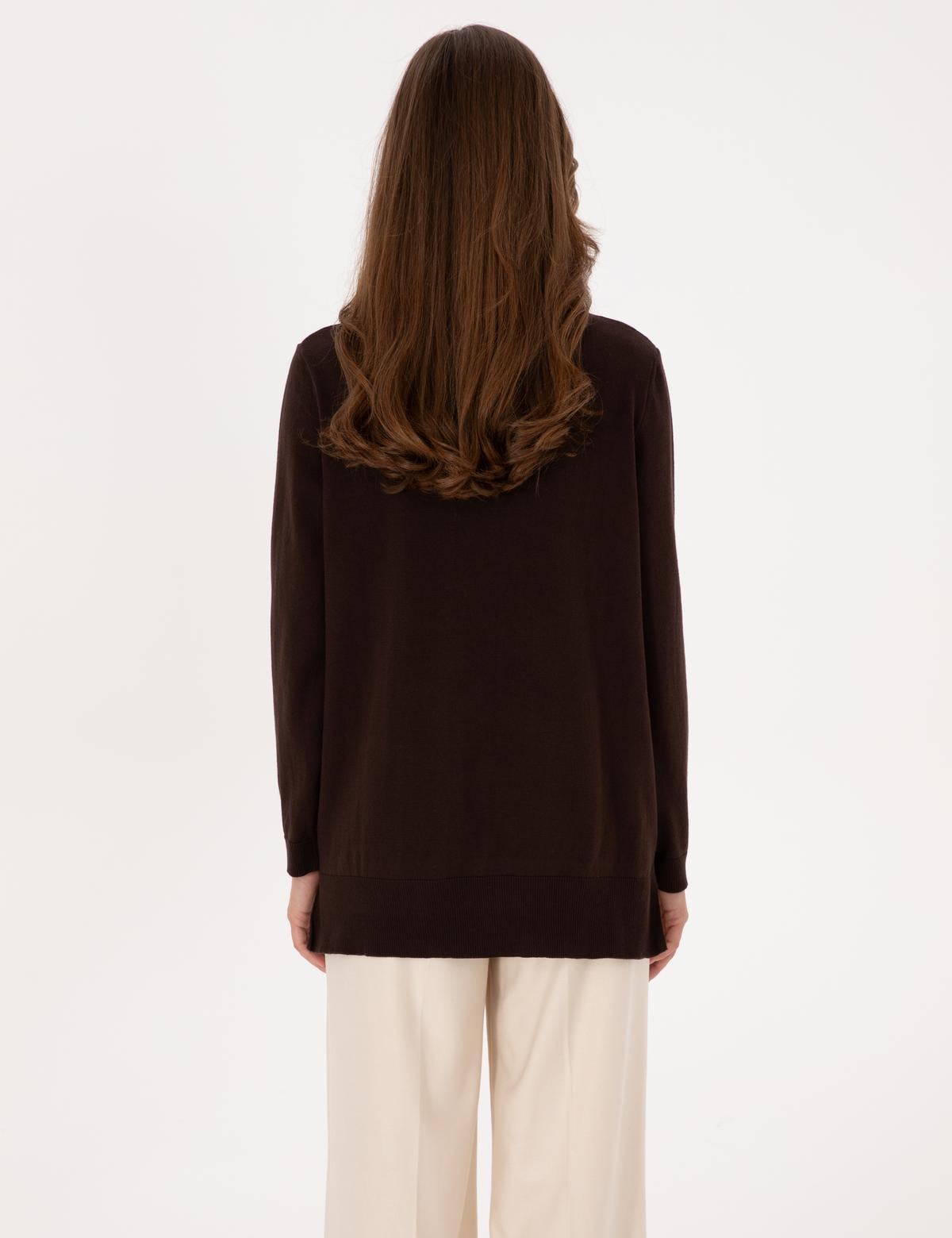 Kahverengi Comfort Fit Bisiklet Yaka Basic Kazak - 50316393026