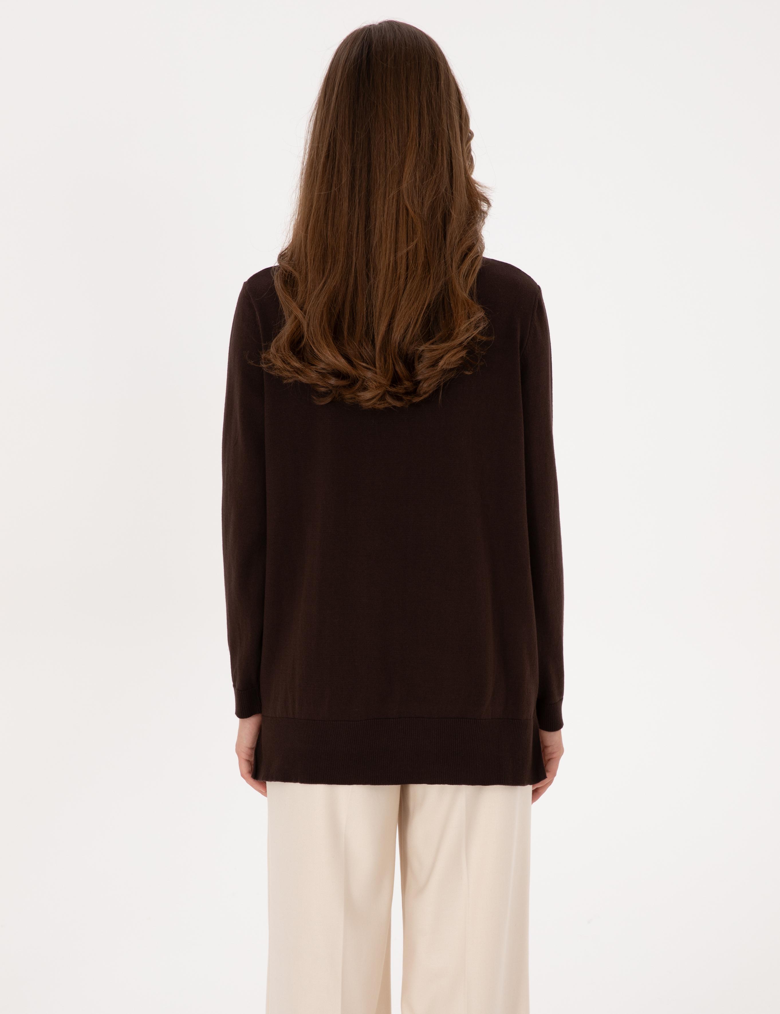 Kahverengi Comfort Fit Bisiklet Yaka Basic Kazak