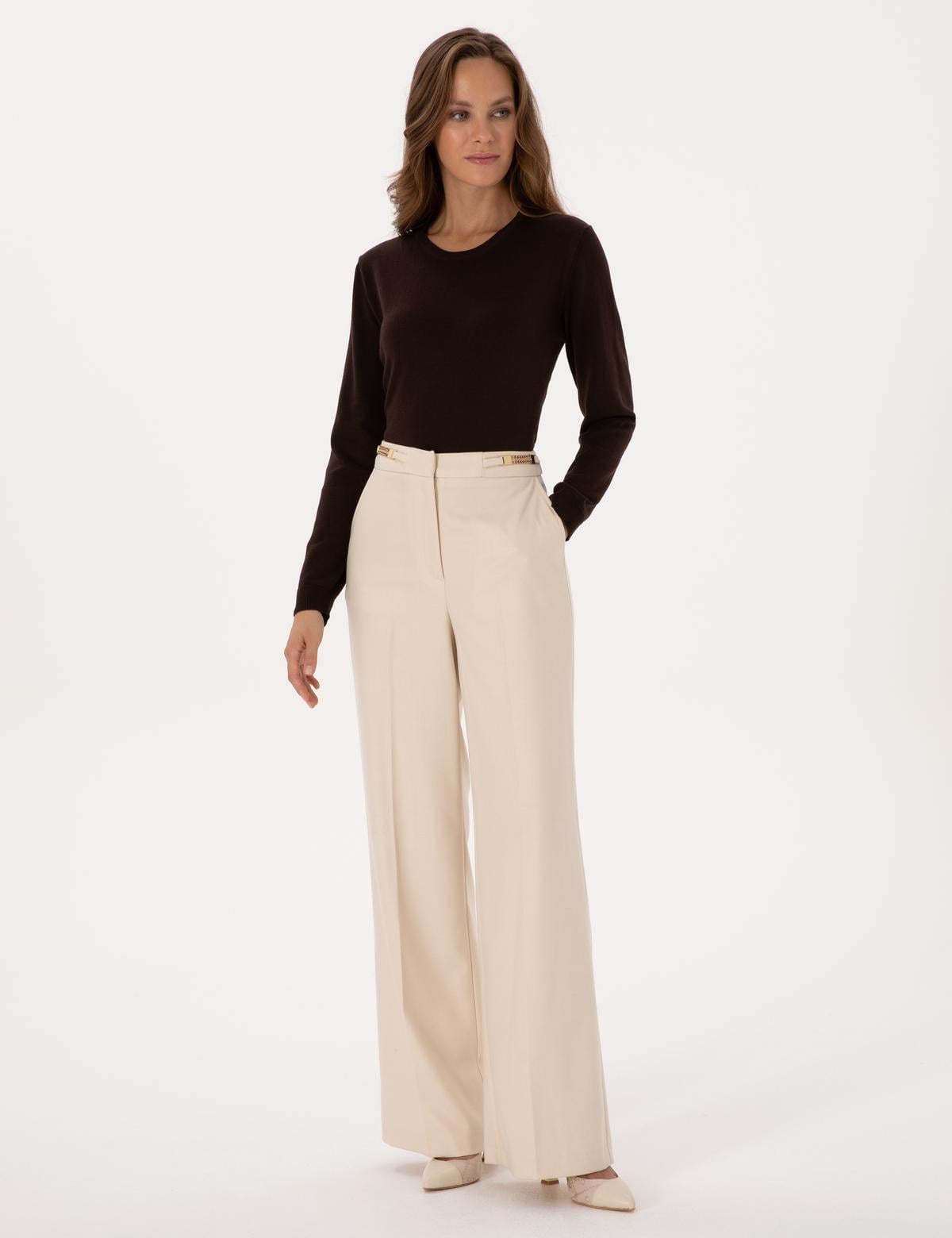 Kahverengi Comfort Fit Bisiklet Yaka Basic Kazak - 50316393026